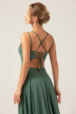 A-lijn spaghettibandjes Backless geplooide eucalyptus bruidsmeisjesjurk