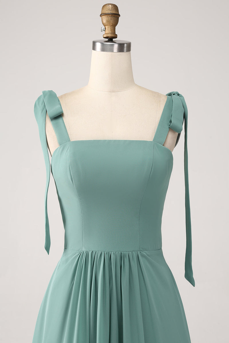 Afbeelding in Gallery-weergave laden, Een lijn chiffon groene lange bruidsmeisje jurk met geplooid