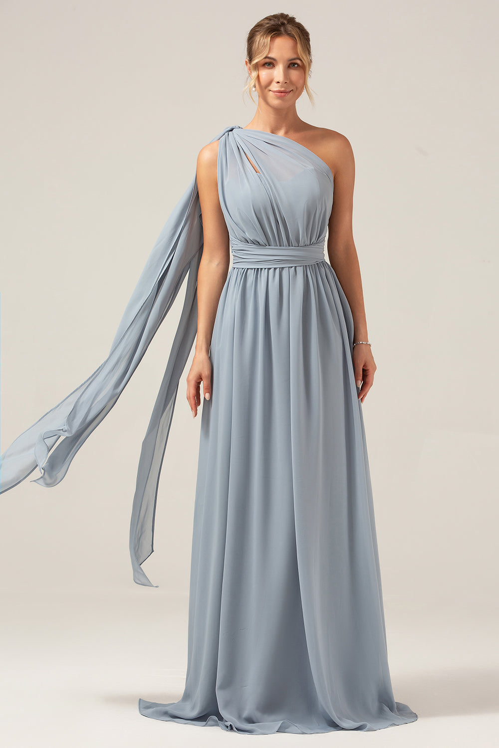 Stoffige blauwe converteerbare Boho chiffon lange moederschap bruidsmeisje jurk