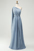 Afbeelding in Gallery-weergave laden, Converteerbare chiffon A lijn stoffige blauwe lange bruidsmeisje jurk