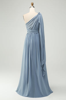 Converteerbare chiffon A lijn stoffige blauwe lange bruidsmeisje jurk