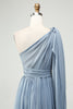 Afbeelding in Gallery-weergave laden, Converteerbare chiffon A lijn stoffige blauwe lange bruidsmeisje jurk