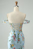 Afbeelding in Gallery-weergave laden, Blue Flower Bodycon Spaghettibandjes geborduurde korte Homecoming jurk