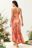 Oranje Bloemen Asymmetrische Boho Bruidsmeisjesjurk