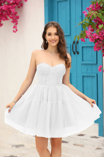 Wit korset afneembare lange mouwen Kleine witte jurk