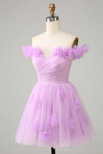 Leuke een lijn van de schouder roze korte homecoming jurk met bloemen