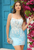 Afbeelding in Gallery-weergave laden, Lichtblauw Open rug korset strakke korte homecoming jurk