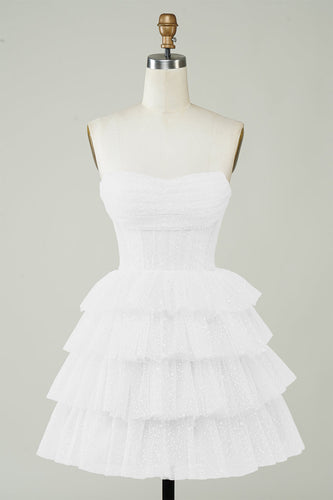 Sprankelende korset gelaagde kleine witte jurk