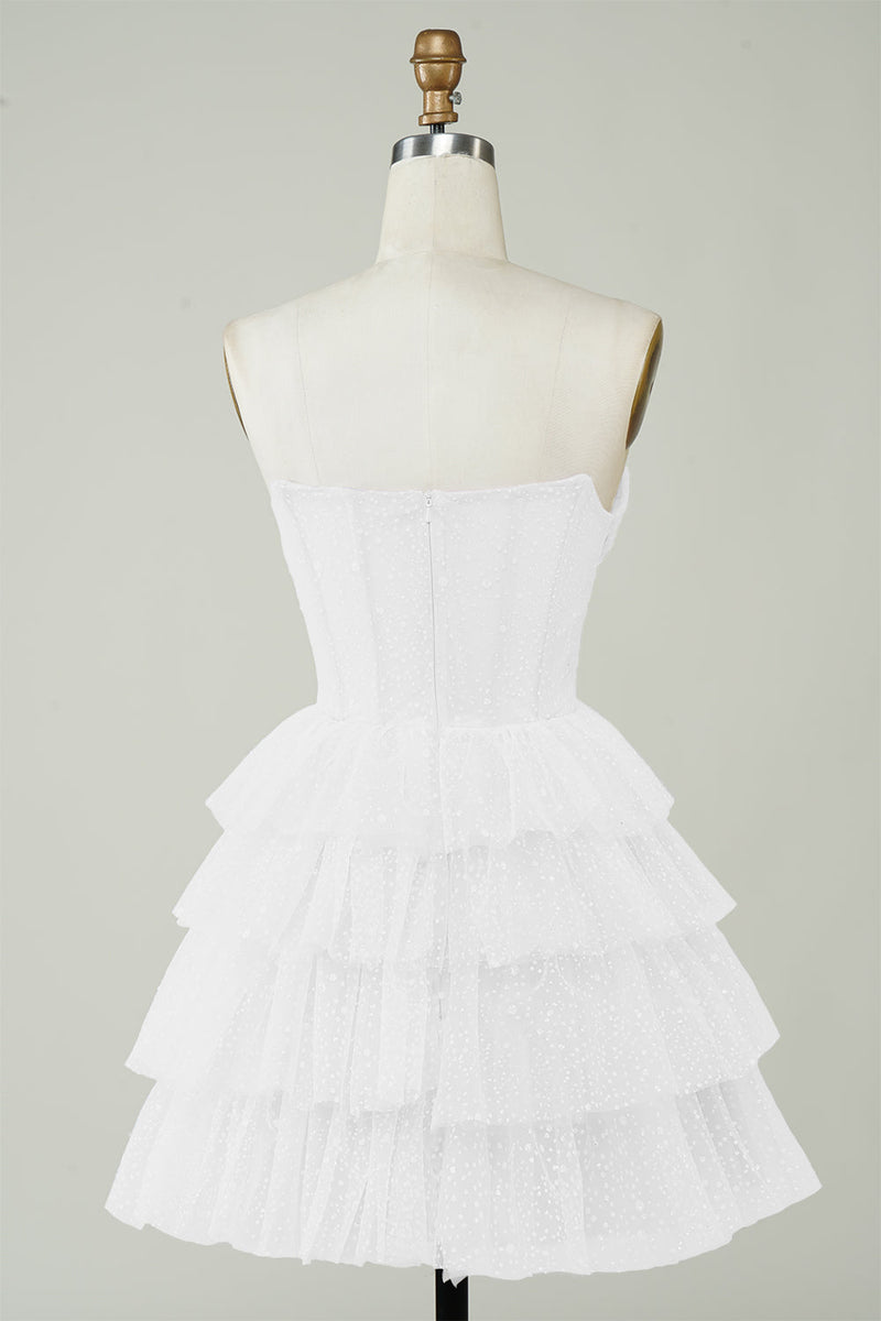 Afbeelding in Gallery-weergave laden, Sprankelende korset gelaagde kleine witte jurk