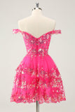 Leuke sprankelende Hot Pink A Line Gelaagde Korset Lace Korte Homecoming Jurk