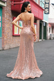 Zeemeermin Rose Gold Beaded Ruched Sequin Corset Prom Dress met Side Split