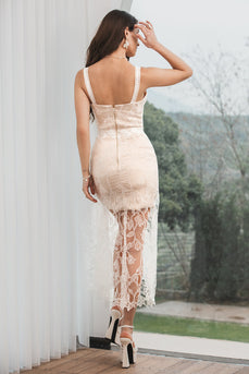Witte Champagne Lace Ruffled Bodycon Engagement Party Dress