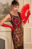 Sprankelende Bourgondische pailletten omzoomd jaren 1920 Great Gatsby Flapper jurk