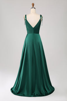 Eenvoudige donkergroene spaghettibandjes Ruched Prom jurk met split