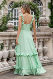 Groene A Line Off The Shoulder Corset Maxi Bruidsmeisje Jurk Met Ruches