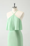 Groene Gelaagde Chiffon Zeemeermin Halter Gelaagde Bruiloft Gast Jurk