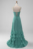 Afbeelding in Gallery-weergave laden, Grijs groene Spaghetti bandjes een lijn bruidsmeisje jurk met ruches
