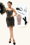 Zwarte gouden pailletten Bodycon jaren 1920 jurk met 5-delige accessoires Set