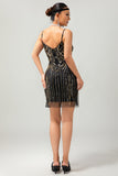 Zwarte gouden pailletten Bodycon jaren 1920 jurk met 5-delige accessoires Set