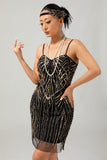 Zwarte gouden pailletten Bodycon jaren 1920 jurk met 5-delige accessoires Set