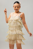 Sprankelende Champagne Fringe jaren 1920 jurk met 5-delige accessoires Set