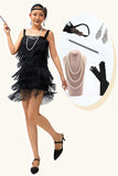 Sprankelende zwarte Fringe Bodycon jaren 1920 jurk met 5-delige accessoires Set