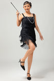Sprankelende zwarte Fringe Bodycon jaren 1920 jurk met 5-delige accessoires Set