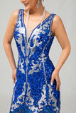 Sprankelende koningsblauwe pailletten Fringe jaren 1920 jurk met 5-delige accessoires Set
