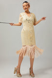 Champagne Appliques Fringe jaren 1920 Jurk met 5-delige Accessoires Set