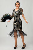 Donkergroene pailletten Fringe jaren 1920 jurk met 4-delige accessoires Set