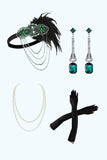 Groene gouden kralen fringe jaren 1920 jurk met 4-delige accessoires Set