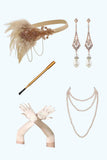 Champagne pailletten Halter Fringe jaren 1920 jurk met 5-delige accessoires Set