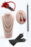 Zwarte rode V-hals pailletten Bodycon jurk uit de jaren 1920 met 5-delige accessoires set