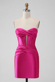 Fuchsia Bodycon Sweetheart satijnen korset korte Homecoming Jurk