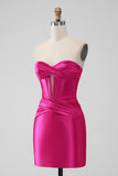 Fuchsia Bodycon Sweetheart satijnen korset korte Homecoming Jurk