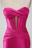 Fuchsia Bodycon Sweetheart satijnen korset korte Homecoming Jurk