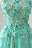 Afbeelding in Gallery-weergave laden, Groene A-lijn pailletten korset korte tule Homecoming jurk met appliques