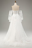 Witte A Line Tule Lange Mouwen Trouwjurk met Appliques Lace