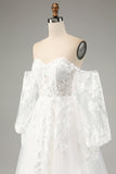 Witte A Line Tule Lange Mouwen Trouwjurk met Appliques Lace