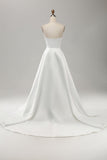 Elegante A Line Strapless Geplooide Sweep Train Witte Trouwjurk Met Split