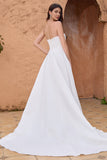 Elegante A Line Strapless Geplooide Sweep Train Witte Trouwjurk Met Split