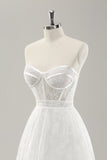 Witte strapless korset gelaagde lange trouwjurk