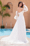 A Line Sweetheart Applique Lace White Trouwjurk met Afneembare Mouwen