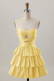 Oranje Strapless Gelaagde A Line Cut Out Homecoming Jurk met Kralen