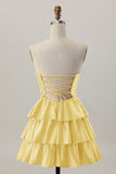Oranje Strapless Gelaagde A Line Cut Out Homecoming Jurk met Kralen