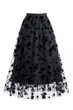 Dames 3D bloemen mesh tule midi rok – Hoge taille A-lijn Fairy Long Rok