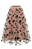 Dames 3D bloemen mesh tule midi rok – Hoge taille A-lijn Fairy Long Rok