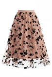 Dames 3D bloemen mesh tule midi rok – Hoge taille A-lijn Fairy Long Rok