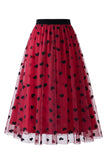 Dames 3D bloemen mesh tule midi rok – Hoge taille A-lijn Fairy Long Rok