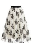 Dames 3D bloemen mesh tule midi rok – Hoge taille A-lijn Fairy Long Rok